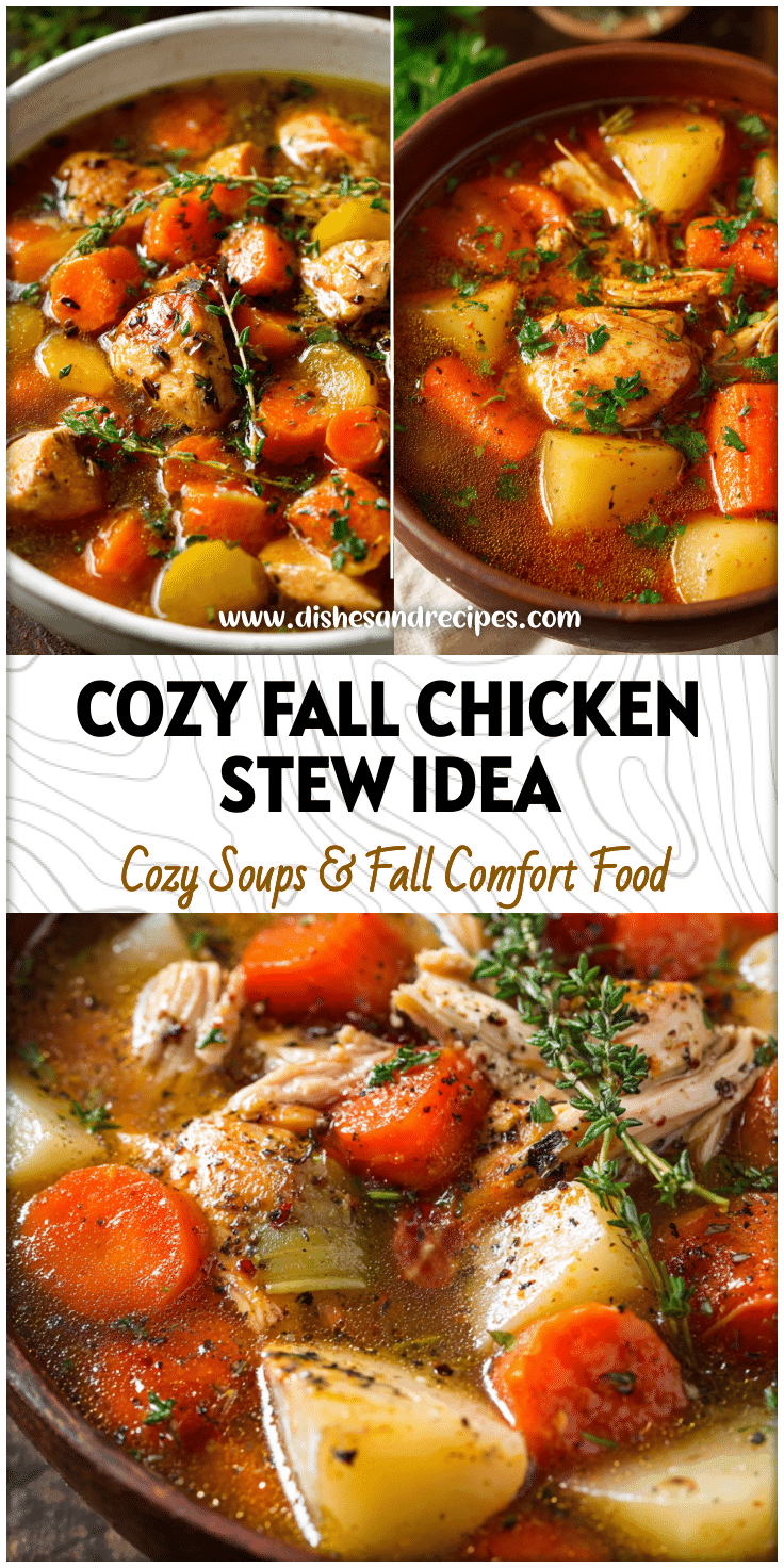 A bowl of hearty chicken and vegetable stew with carrots and herbs, a healthy fall crock pot recipe for cozy slow cooker meals.